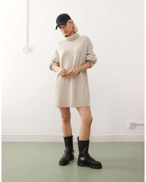 Weekday Turtle Neck Knitted Mini Jumper Dress - Natural