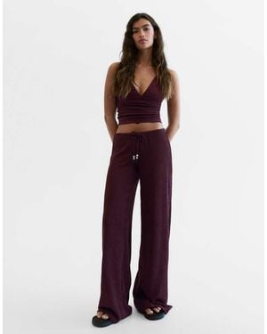 Bershka Wide-Leg Trousers With Elasticated Waist - Red