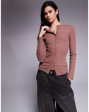 River Island Geribbelde Top Met Knopen - Meerkleurig