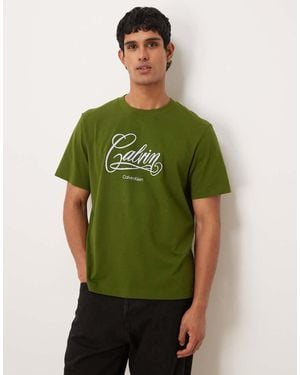 Calvin Klein Script Chest Graphic T-shirt - Green