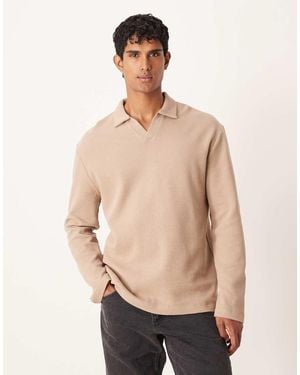 ASOS Relaxed Long Sleeve Polo - Natural