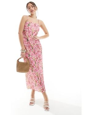 Pieces Plisse Cowl Neck Cami Maxi Dress - Pink