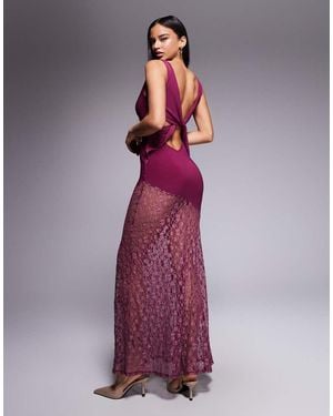ASOS Lace Mix Slinky Plunge Maxi Dress - Purple