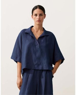 Oysho Oversize Short-sleeved 100% Linen Shirt - Blue