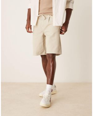 ASOS Wide Mid Length Shorts With Front Tie - Natural