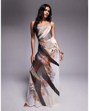 AFRM Shea Built-in Bodysuit Mesh Maxi Dress - Grey