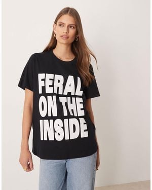 ASOS Regular Fit T-Shirt With Feral Slogan Graphic - Black