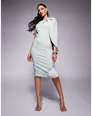 Lavish Alice Vestido Midi Asimétrico Con Capa Y Detalle De Lazo De Pedrería De - Multicolor