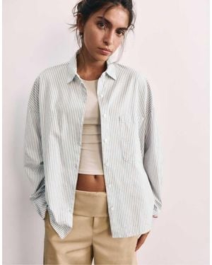 Pull&Bear Embroidered Striped Shirt - Grey