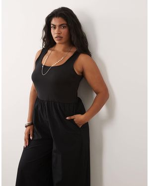 Nobody's Child Cotton Rich Strappy Square Neck Wide Leg Jumpsuit - Black