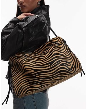 ARKET Hair On Real Leather With Zebra Print Shoulder Bag - Black