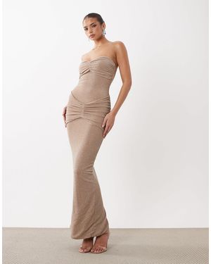 Wanderdoll Pia - robe bandeau longue à fronces et strass thermocollés - moka - Blanc