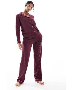 Chelsea Peers Cotton Long Sleeve Revere Pyjama Set - Purple