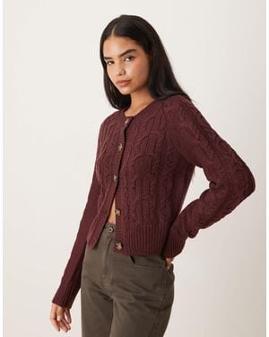 Brave Soul Cable Knit Cardigan With Contrast Buttons - Purple