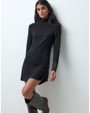 Miss Selfridge Minikleid mit hohem kragen und spitzenbesatz - Blau