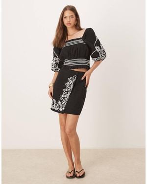 Y.A.S Contrast Cornelli Embroidered Mini Skirt Co-ord - Natural