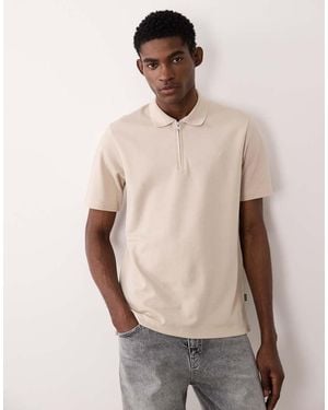 Jack & Jones Premium Zip Polo Top - Natural