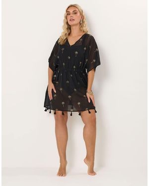 Yours Clothing Foil Detail Beach Kimono - Black