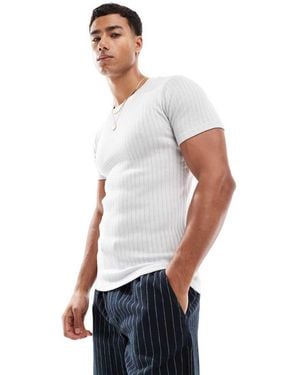Jack & Jones T-Shirt Attillata A Coste Grigia - Bianco