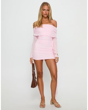 Princess Polly Rozalee Mesh Bardot Frill Drape Detail Mini Dress - Pink