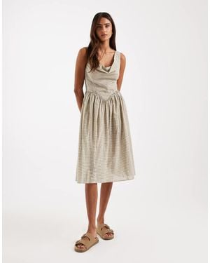 Daisy Street Drop Waist Full Skirt Midi Dress - Natural