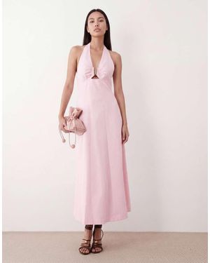 Forever New Linen Mix Halter Neck Midi Dress With Hardware Detail - Pink