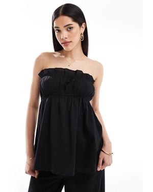 esmé studios Esmee Exclusive Ruched Bandeau Linen Blend Top - Black