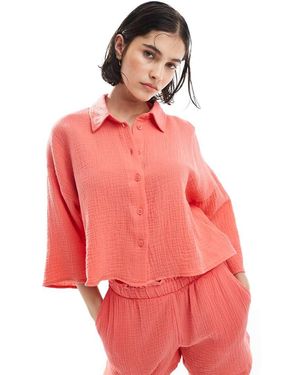 Vero Moda Textu Cropped Shirt Co-ord - Pink