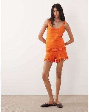 ASOS Pantalones Cortos Naranjas Con Flecos De Punto De Croché (Parte De Un Conjunto)