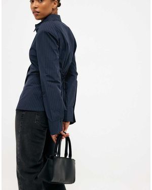NA-KD Fitted Shoulder Pad Shirt - Blue