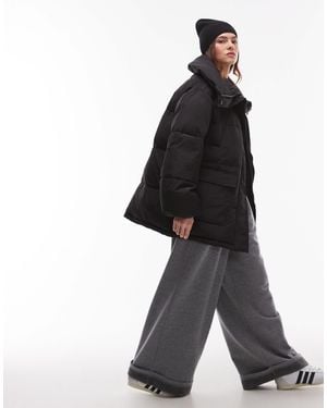 TOPSHOP – mittellanger steppmantel - Schwarz