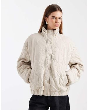 ASOS Quilted Bomber Jacket With Yoke Detail - Natural