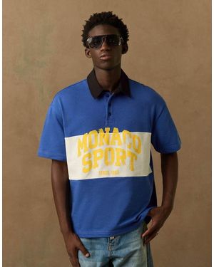 Bershka Short Sleeve Print Polo Shirt - Blue
