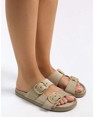 Bershka Flat Slider Sandals With Buckles - Black