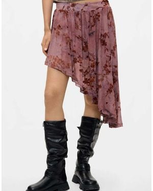 Desigual Asymmetrische Rok Met Flockprint - Rood