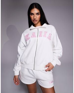 Kaiia Embroidered Logo Funnel Neck Zip Through Sweatshirt - Gray