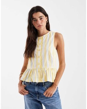 New Look – gestreiftes, kastiges schößchenoberteil - Weiß