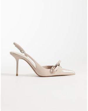 Mango Pointed Heeled Slingbacks With Bow Detail - Natural