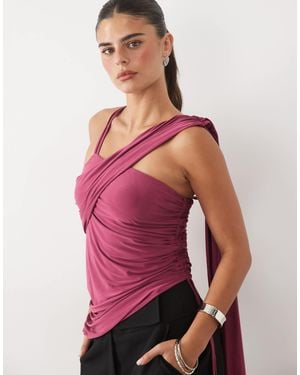 ASOS Slinky One Shoulder Asymmetrical Top - Red