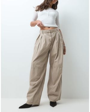 Weekday Barrel Leg Trousers With Adjustable Back Strap - Grey