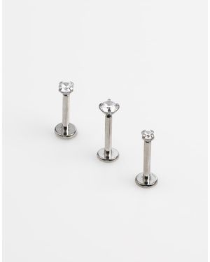 Lovisa Pack De Piercings Plateados Con Parte Trasera Plana Y Detalle De Circonita De Acero Quirúrgico De - Neutro