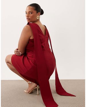 Tfnc Plus Bengaline V Back Draped Mini Dress - Red