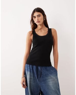 ARRANGE Premium Ribbed Vest With Raw Cotton Trim - Blue