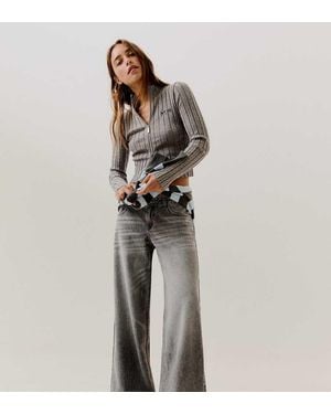 Bershka Petite Low-rise Wide-leg Jeans - Grey