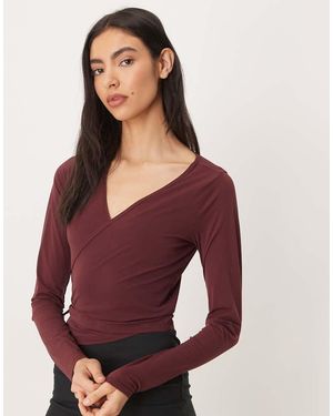 Abercrombie & Fitch Top Color Baya De Manga Larga Con Diseño Envolvente Ypb De -Rojo