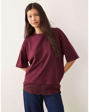 ASOS Lace Trim Detail Oversized Tee - Red