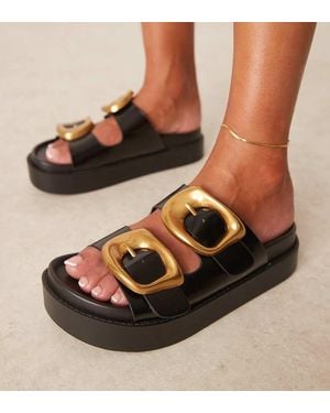 Asos Design Wide Fit Mules Negros Con Plantilla Moldeada Y Hebilla Extragrande Femi De - Rojo