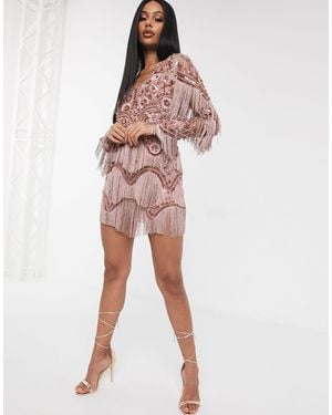 A Star Is Born Exclusive Embellished Tassel Mini Dress With Plunge Front - Multicolour