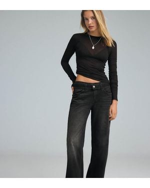 Stradivarius Double-waist Wide-leg Jeans - Black