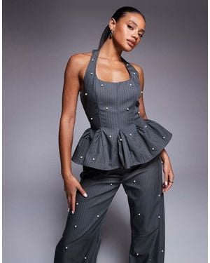 ASOS Co-Ord Peplum Corset Top With Pearls - Blue